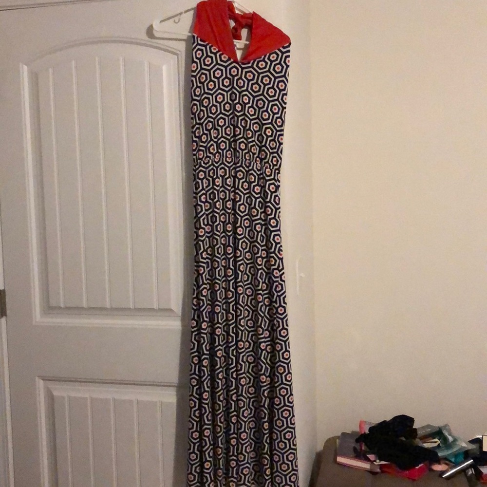 Red, black and white Halter maxi dress- Mudpie- S